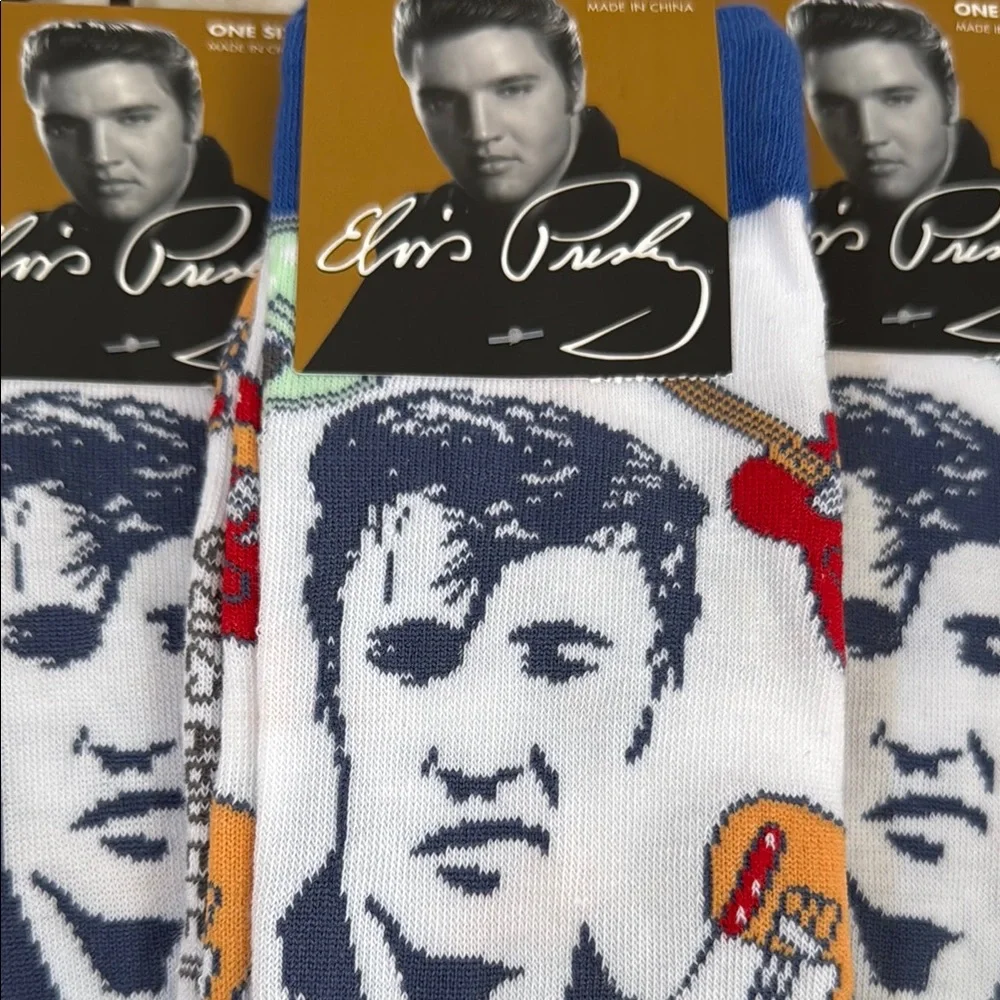 Elvis Presley Artistic Casual Crew Socks One Size White Blue